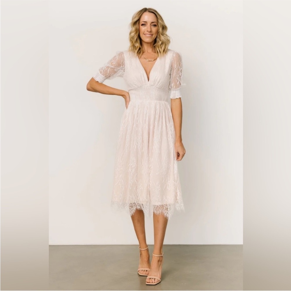 Baltic Born Blush Lace Midi Dress